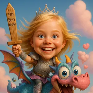 Princess Riding a Dragon Caricature